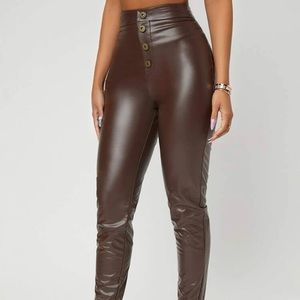 SHEIN SXY High Waist Button Front PU Leather Skinny Pants